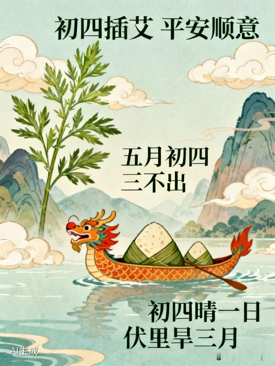 今天是五月初四民间俗语有
 初一糕，初二粽，初三螺，初四艾，初五扒龙船（莆仙地区