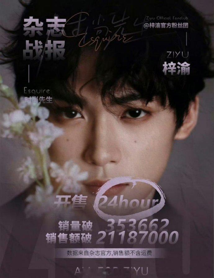 梓渝《时尚先生》战报来了，24小时销量353662，销售额2118W！什么水平[
