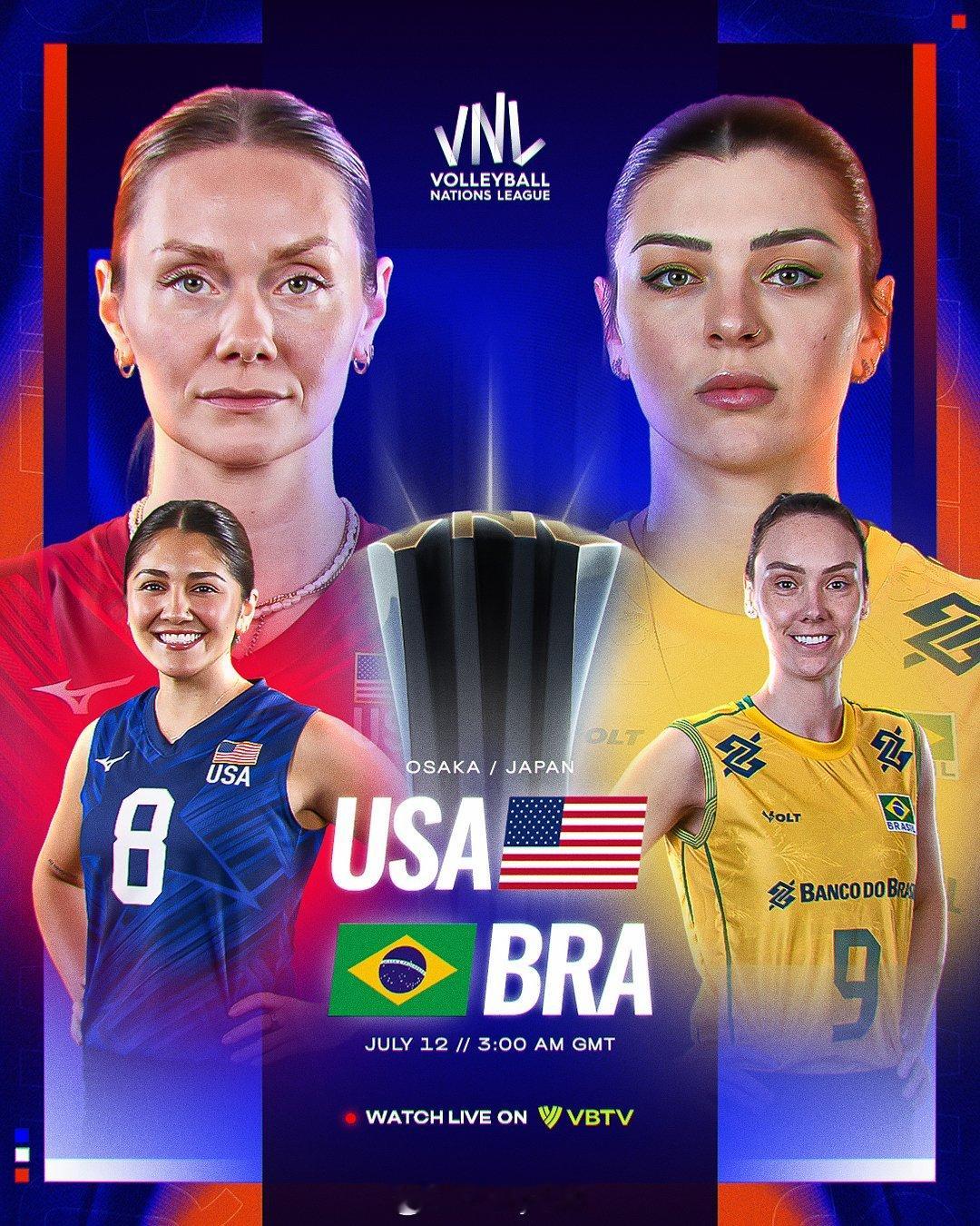 2026年世界女排联赛日本站，美国女排3-0巴西女排（26-24 25-22 2