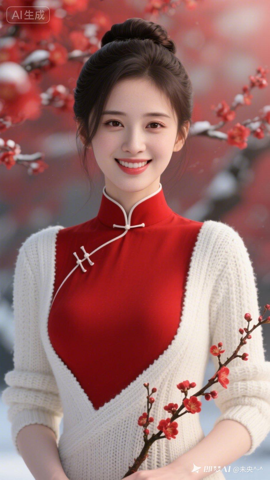 这姑娘穿着红色旗袍真好看！