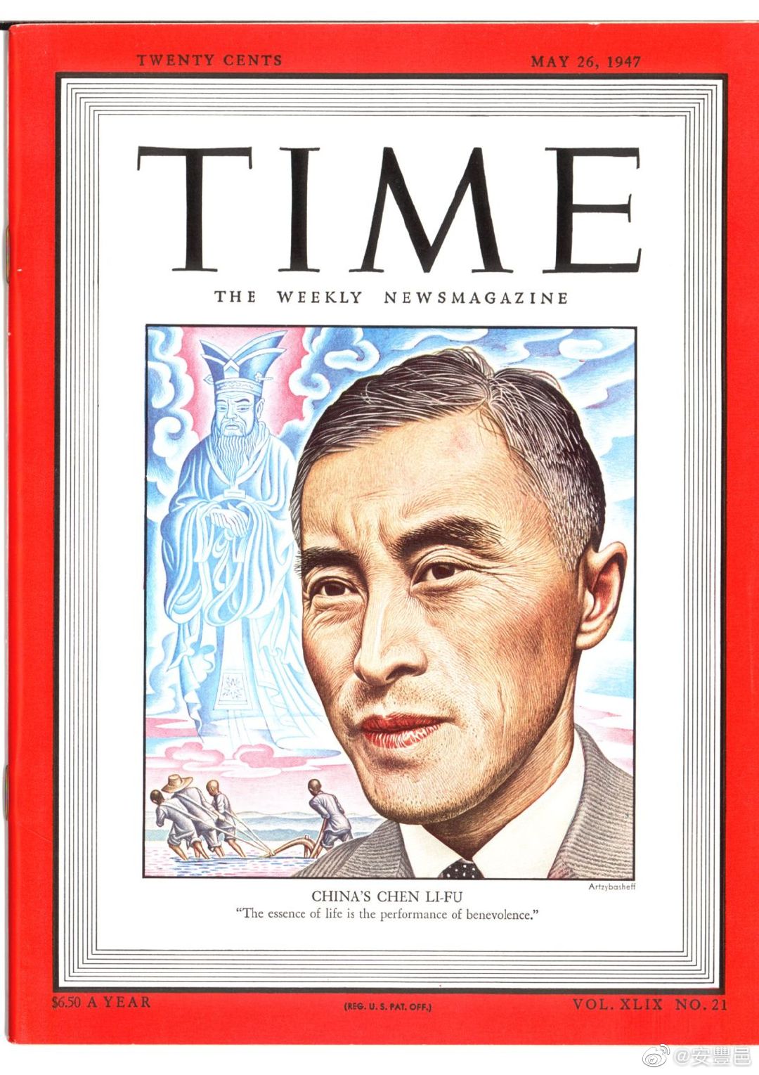 時代周刊封面人物，1947年5月26日號 陳立夫。#歷史片段# ​​​