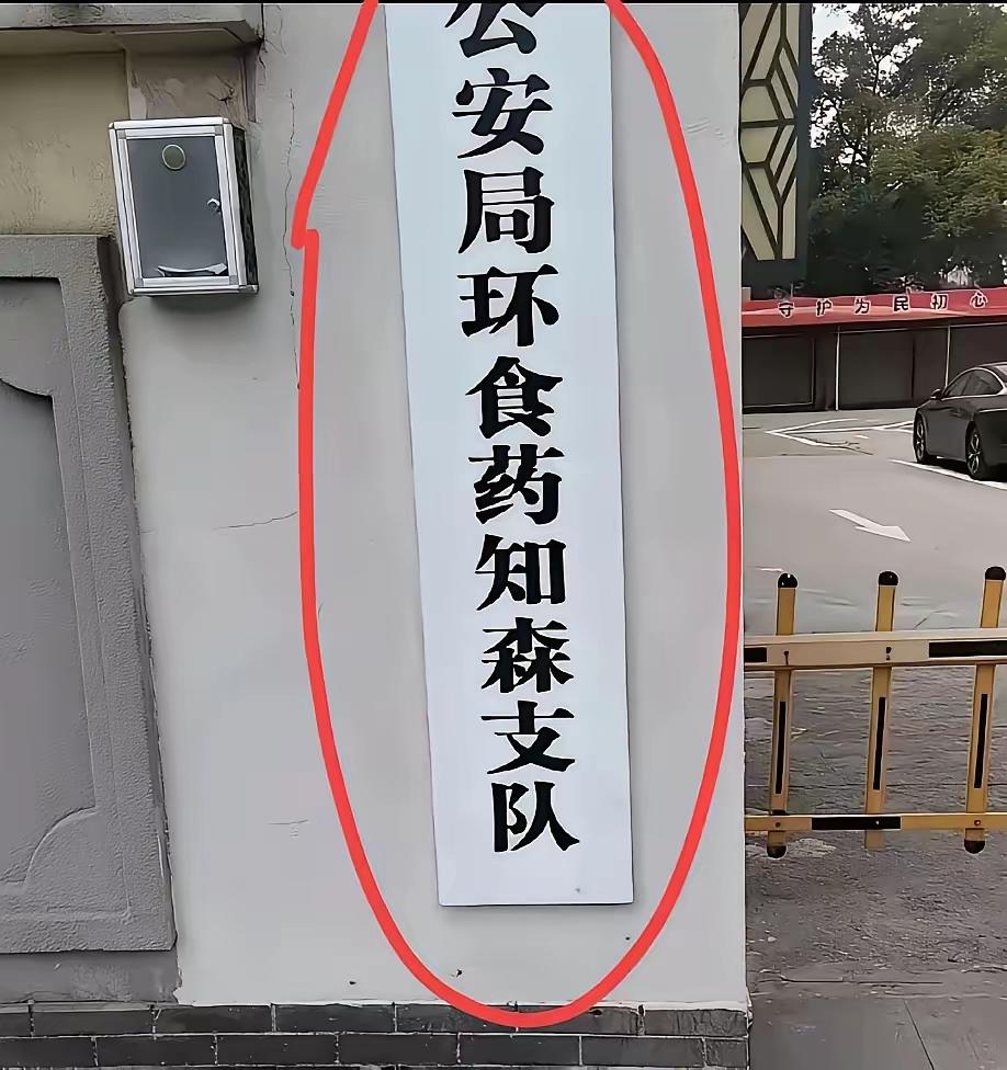 这是公安局环食药知森支队呀～“环”是生态环境，“食”是食品，“药”是药品，“知”
