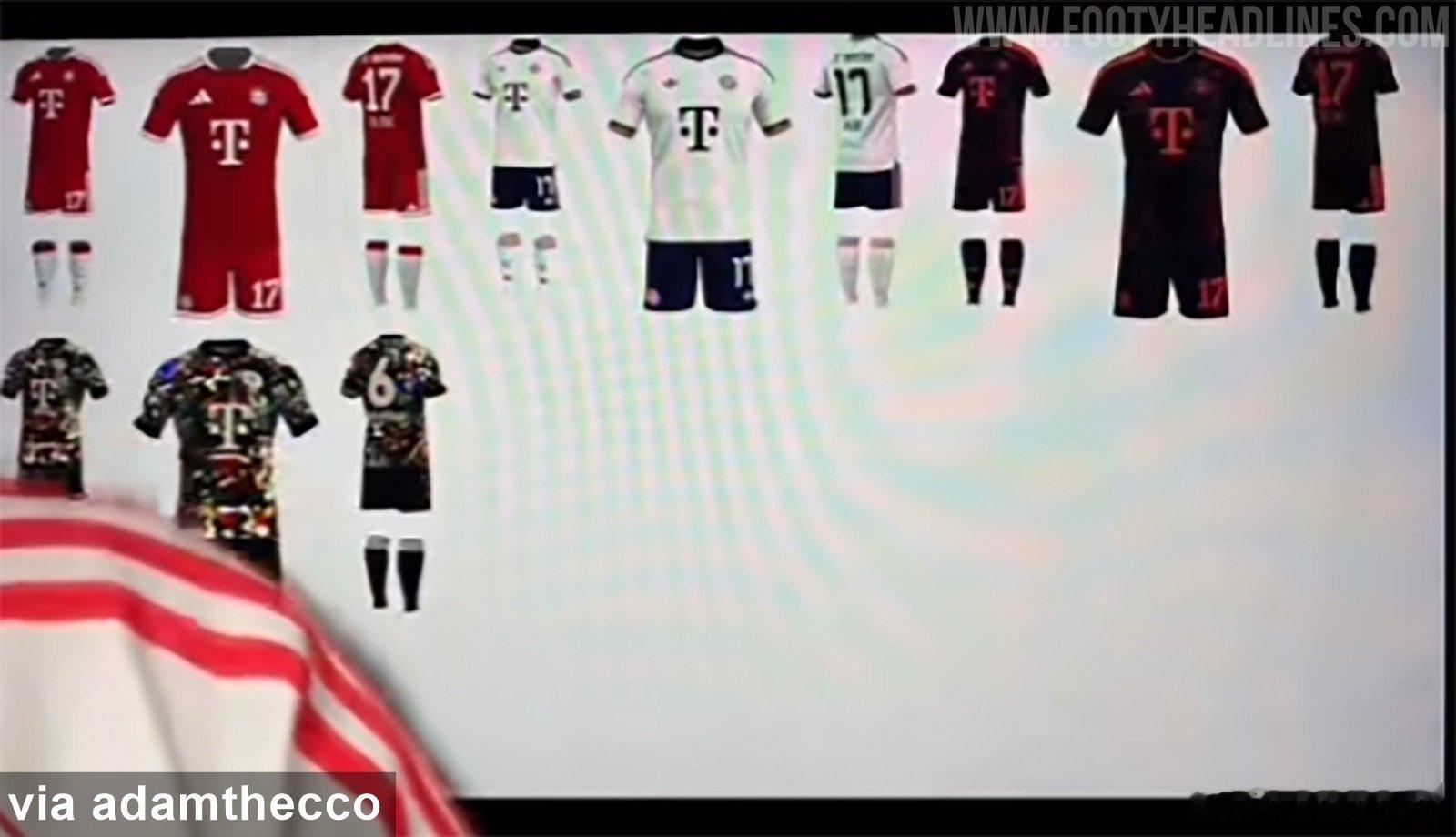 🚨洩漏的（像素化）圖片展示了拜仁下個賽季的球衣。除了經典的紅白金主場球衣、帶有