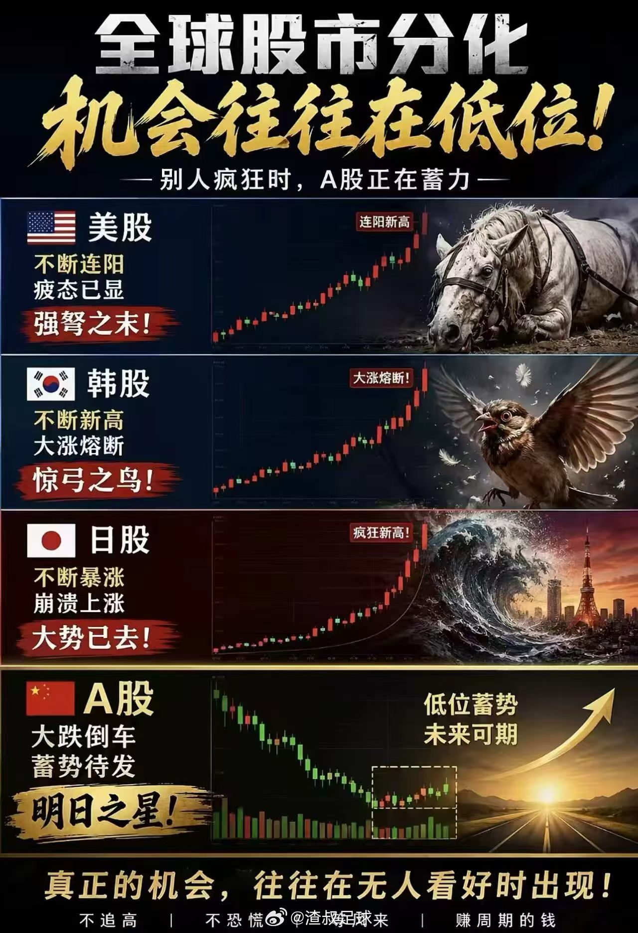 老美：不断连阳，疲态已显，强弩之末!韩股：不断新高，大涨熔断，惊弓之鸟！日股：不