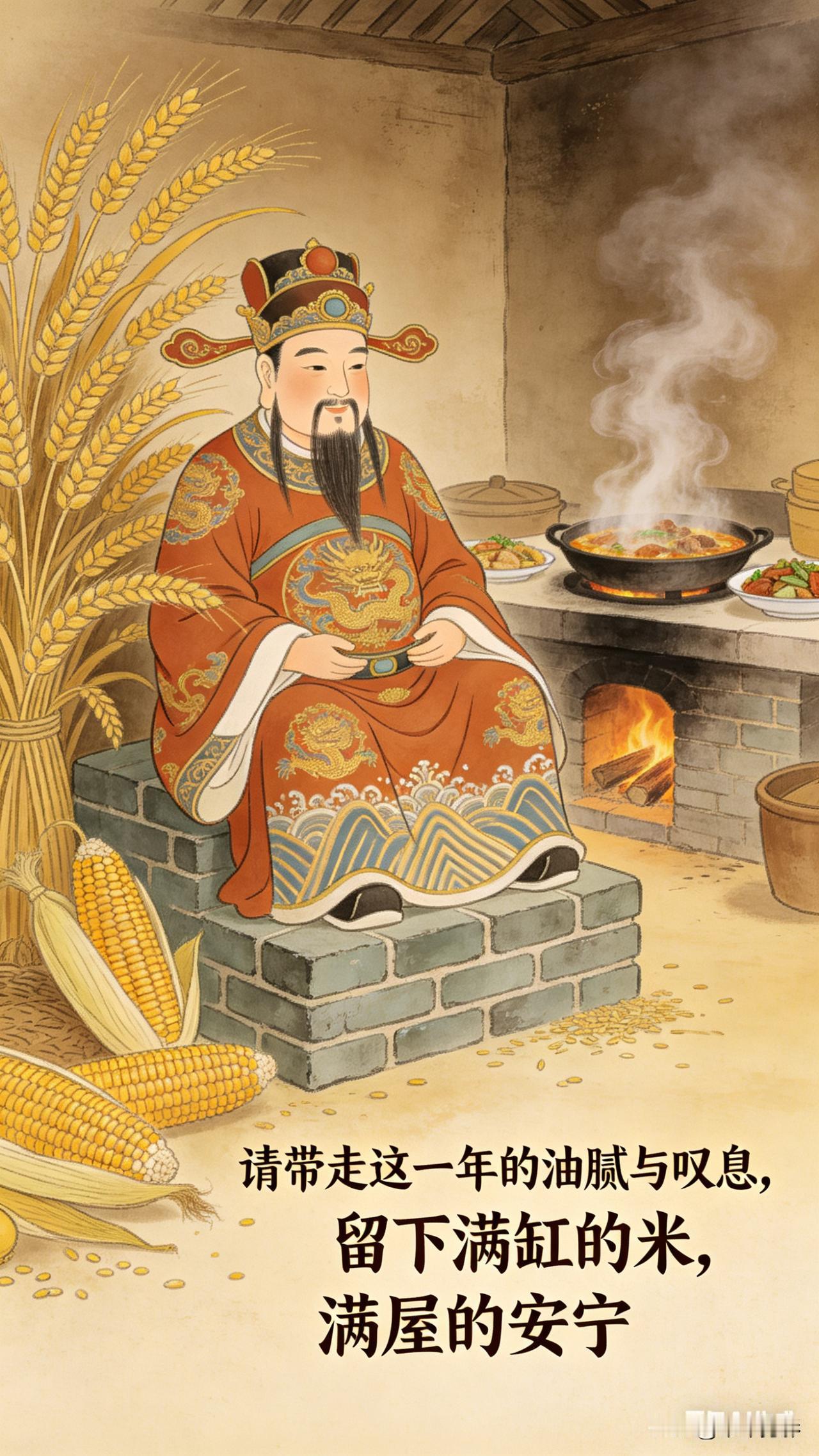 《灶王爷的年终述职》

腊月二十三，风软日温
人间的烟火，升腾起最后的虔诚
不是