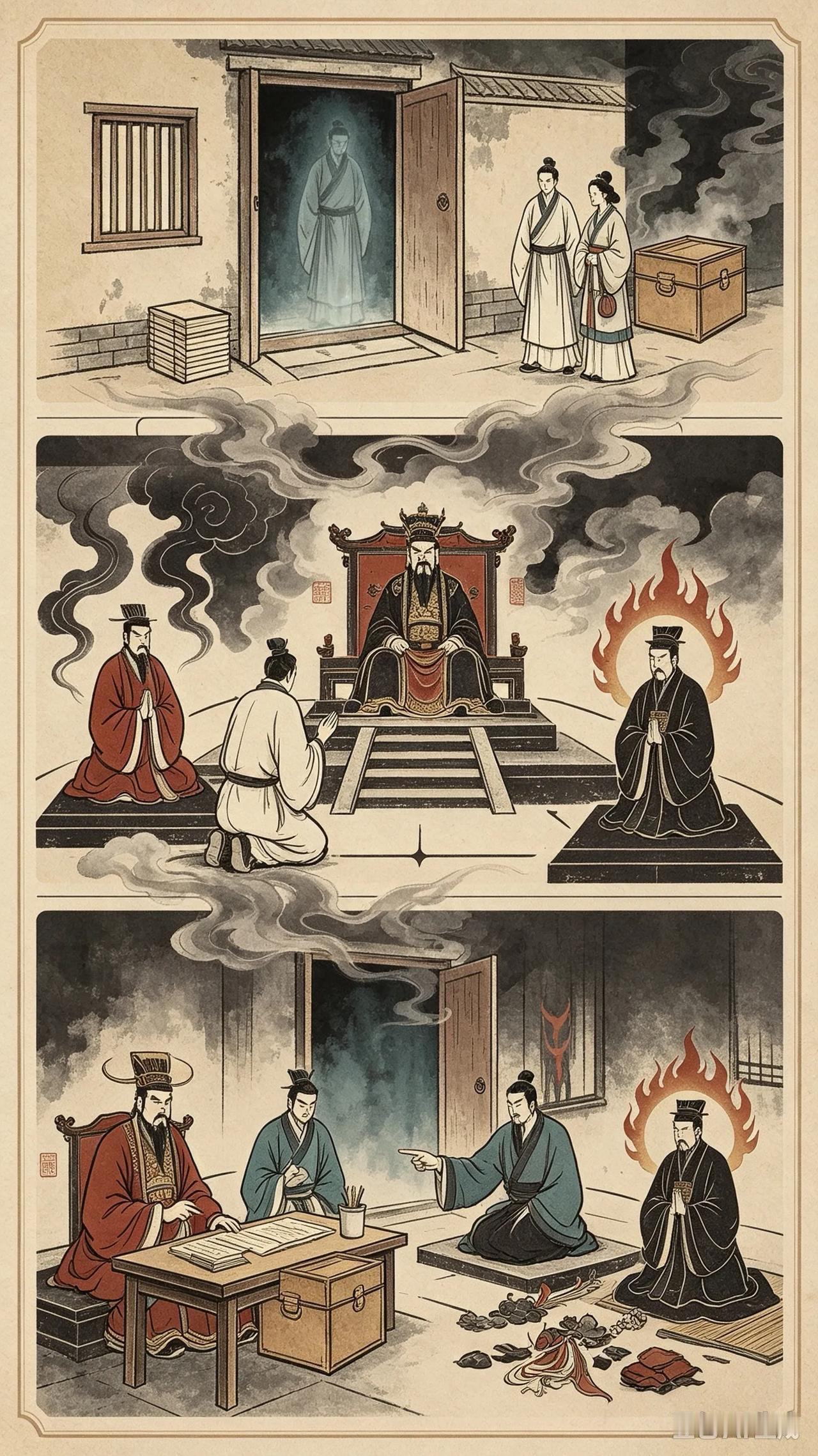 清朝时，杭州丝线店施三聘死后无儿子，妻子拿走家里全部钱财，改嫁他人。施三聘的鬼魂