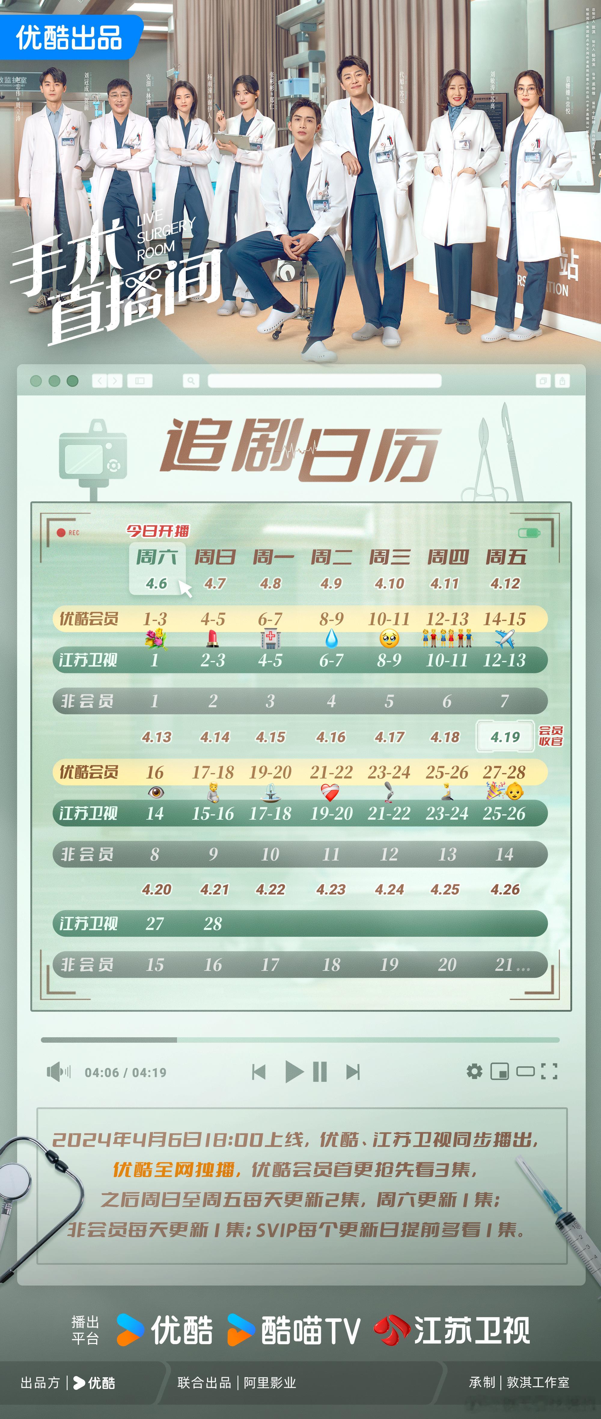 #手术直播间不断更##张彬彬新剧排播# 新剧《手术直播间》追剧日历释出～连更十四