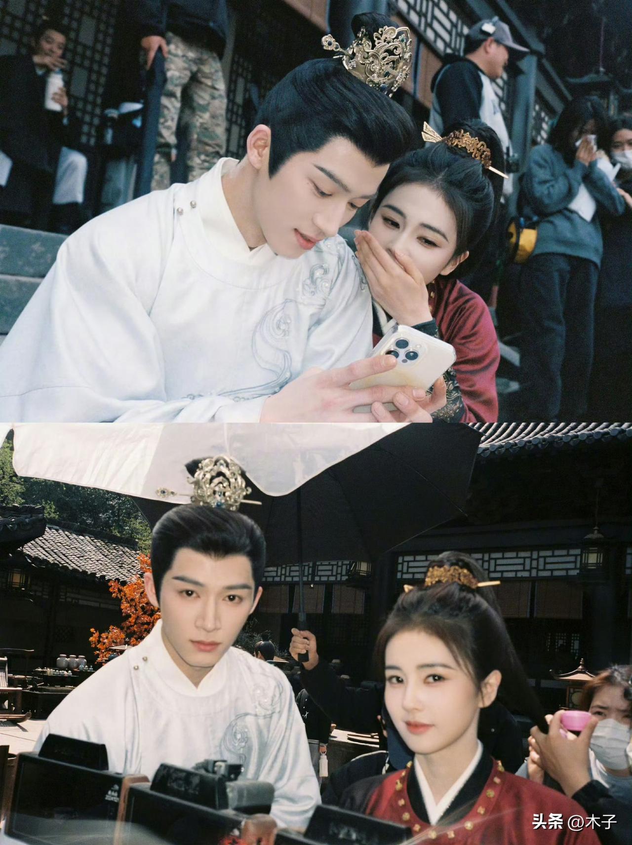 一段片场的日常花絮，意外让很多人觉得格外亲切。
 
画面里，白鹿和赵晴并肩凑在一