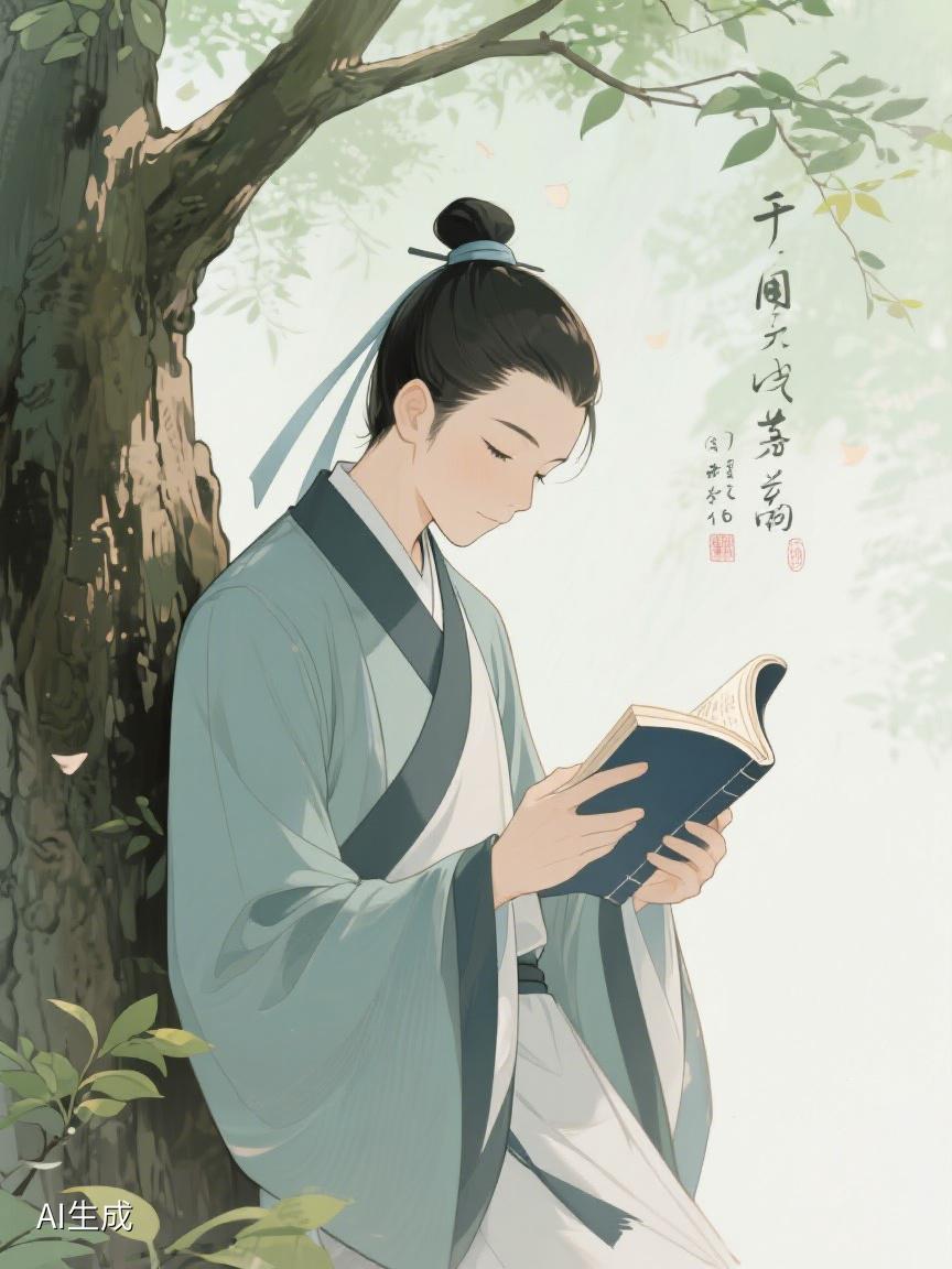AI妙生图在树荫下静静读书，时光慢下来，书页间藏着生活的诗意与智慧✨