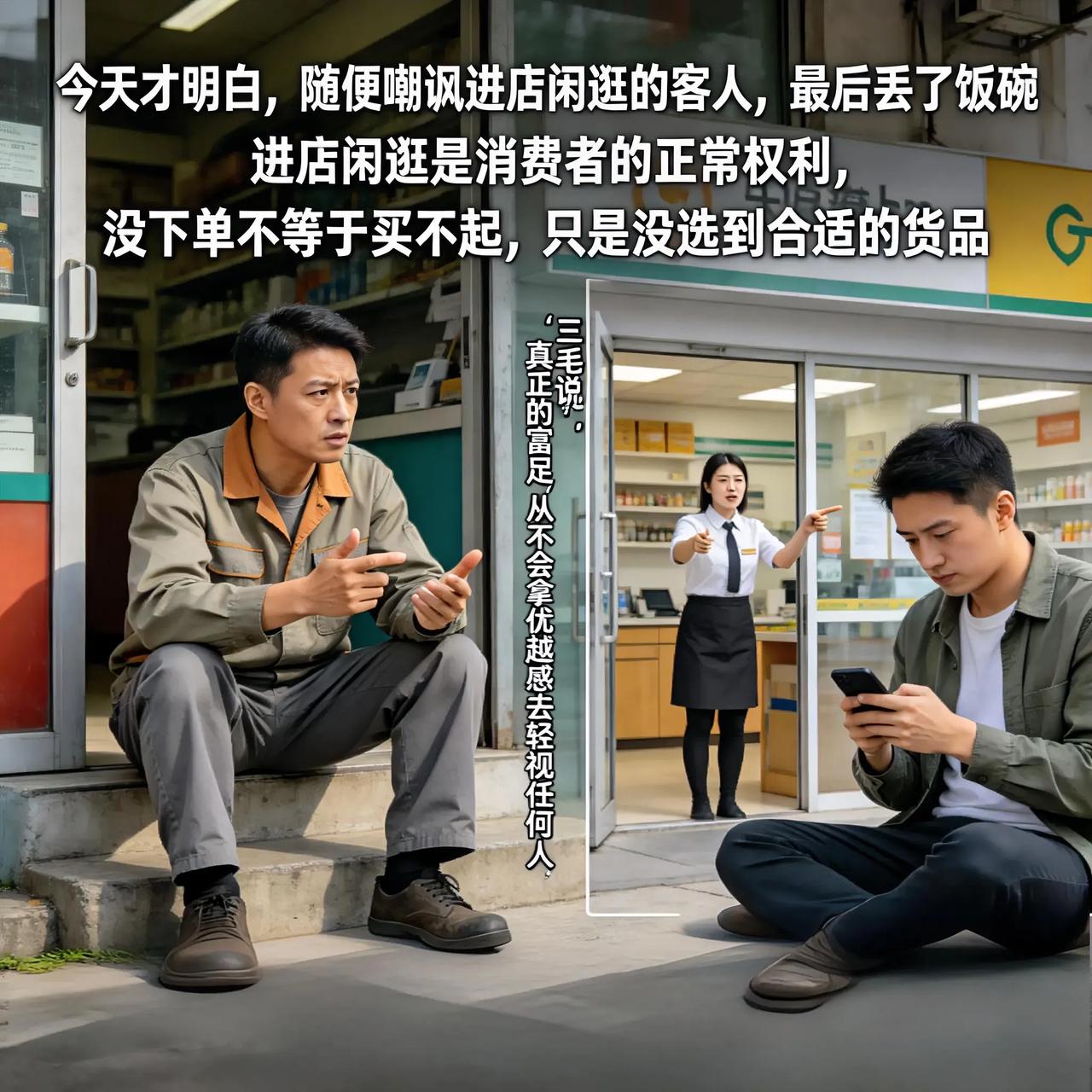 今天才明白，随便嘲讽进店闲逛的客人，最后丢了饭碗
 
身边开店的工友感慨，前段时