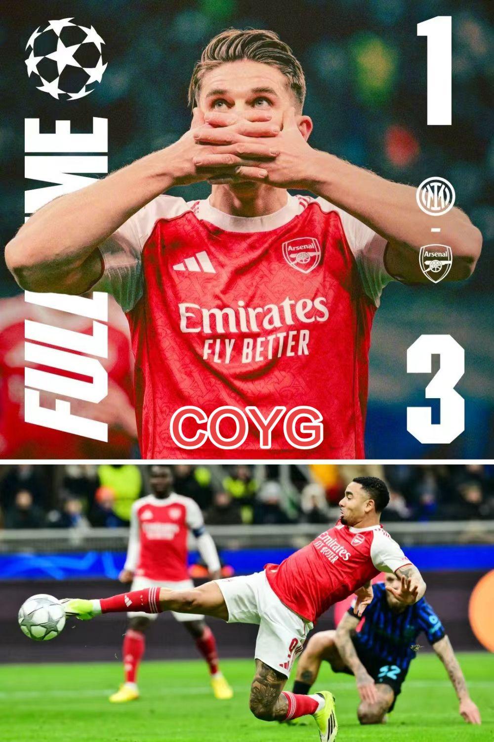 热苏斯梅开二度，约克雷斯锁定胜局。
轮换5人拿下对手，完成欧冠7连胜，枪手彻底锁