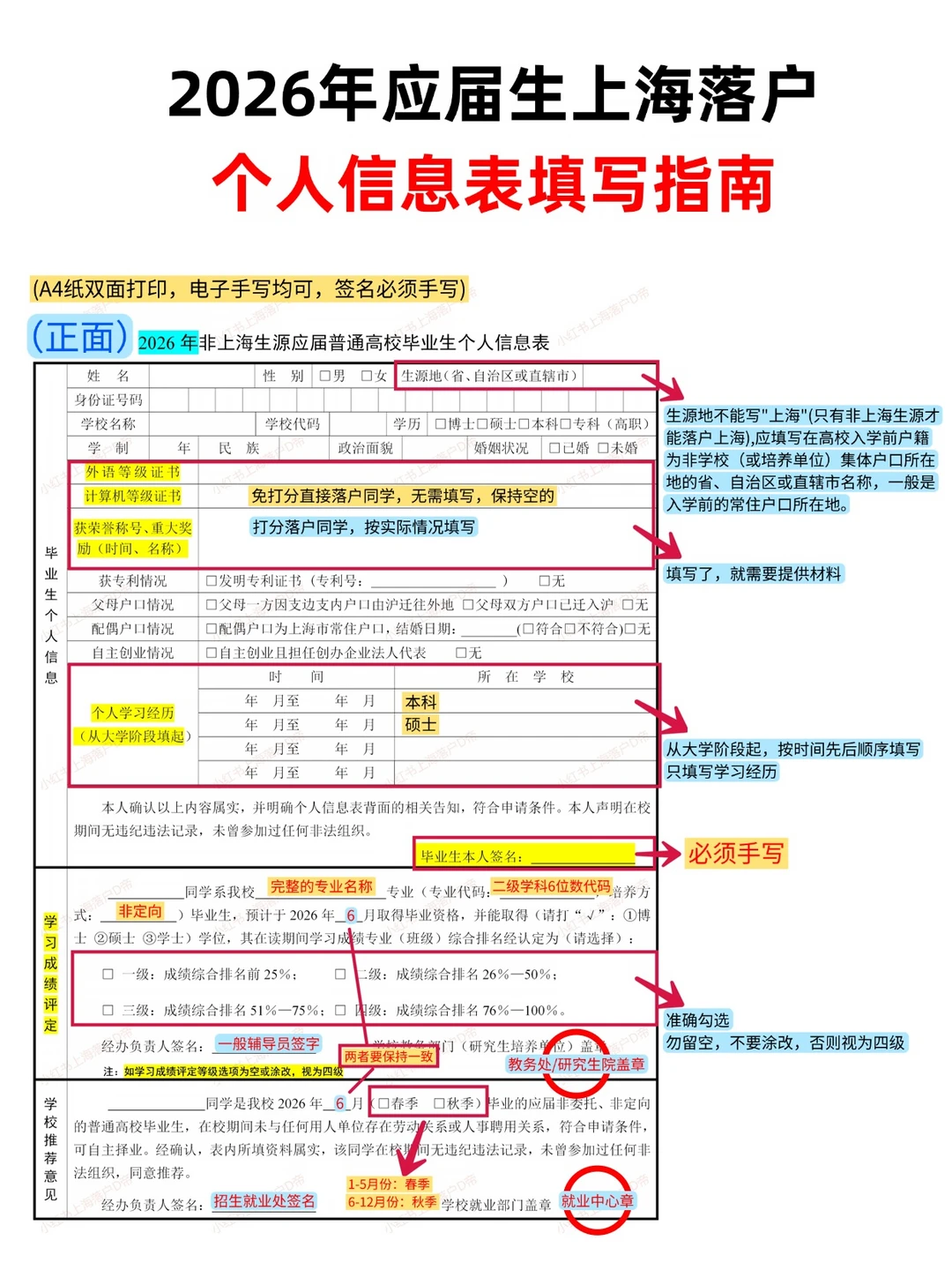 2026年应届生上海落户个人信息表填写指南！