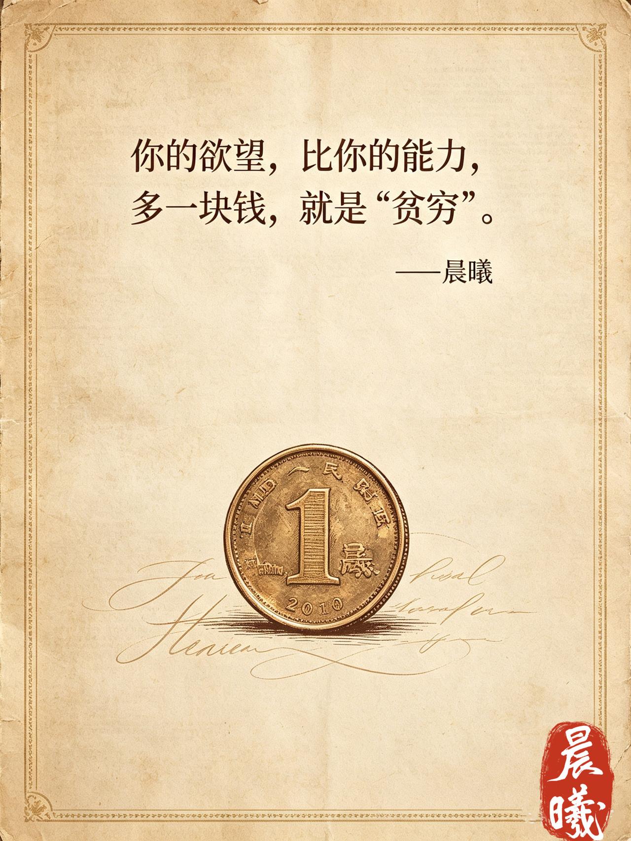 你的欲望，比你的能力，
多一块钱，就是“贫穷”。

存钱比赚钱重要 比财富更重要