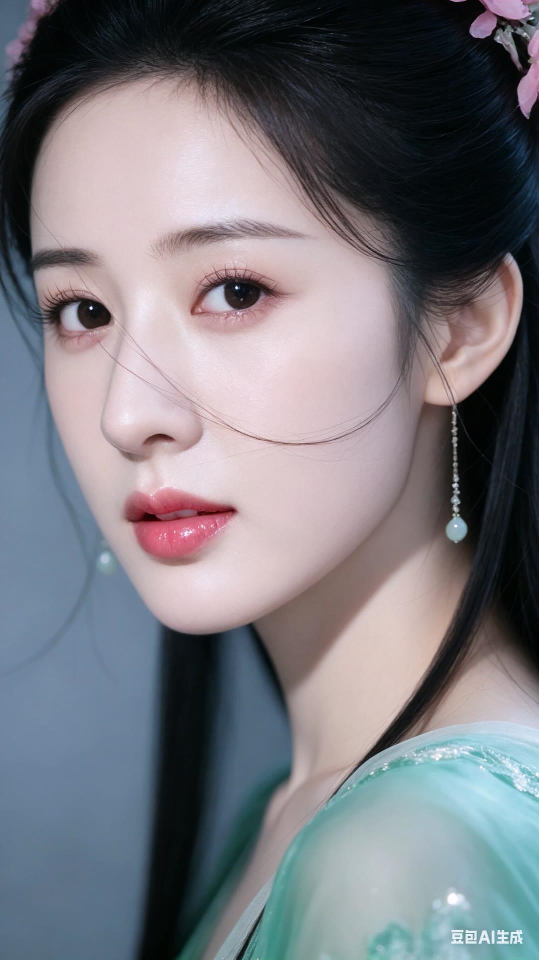 玉颜如花，娇媚动人。