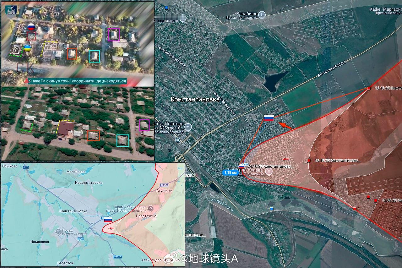 10月28日俄军在康斯坦丁诺夫卡的进攻情况。在昨天俄军突入桑图里诺夫卡区后，今天