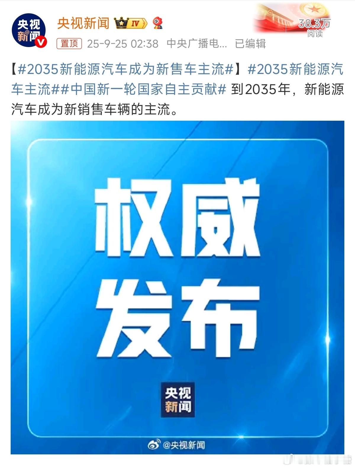 2035新能源汽车成为新售车主流大V聊车还有十年，虽然过程会很艰难，但终点已经肉