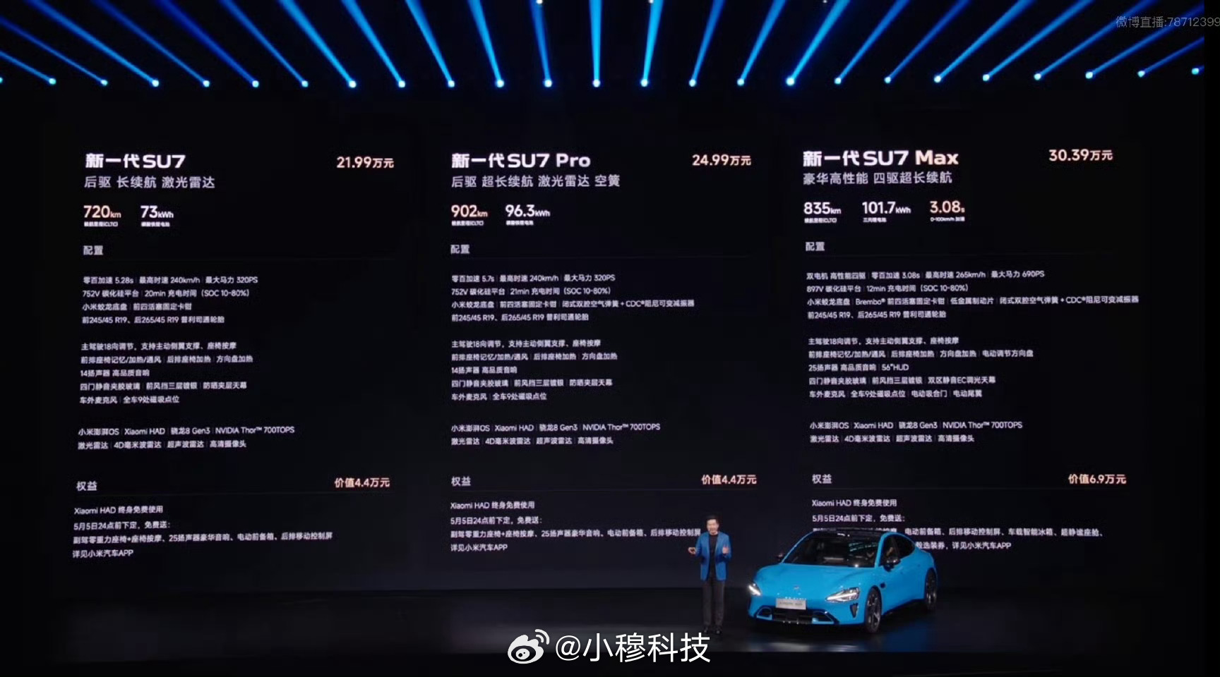 小米新SU7起售价21.99万元雷军：新一代SU7比上代成本贵了20000元，售