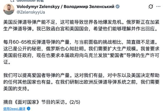泽连斯基狮子大开口！
 
泽连斯基又整了个大活，直接向美国开口要"爱国者"导弹的