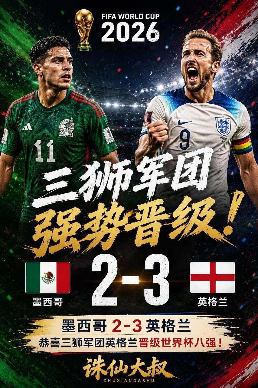 世界杯16进8淘汰赛｜墨西哥2-3英格兰，三狮军团笑到最后，成功晋级世界杯八强！