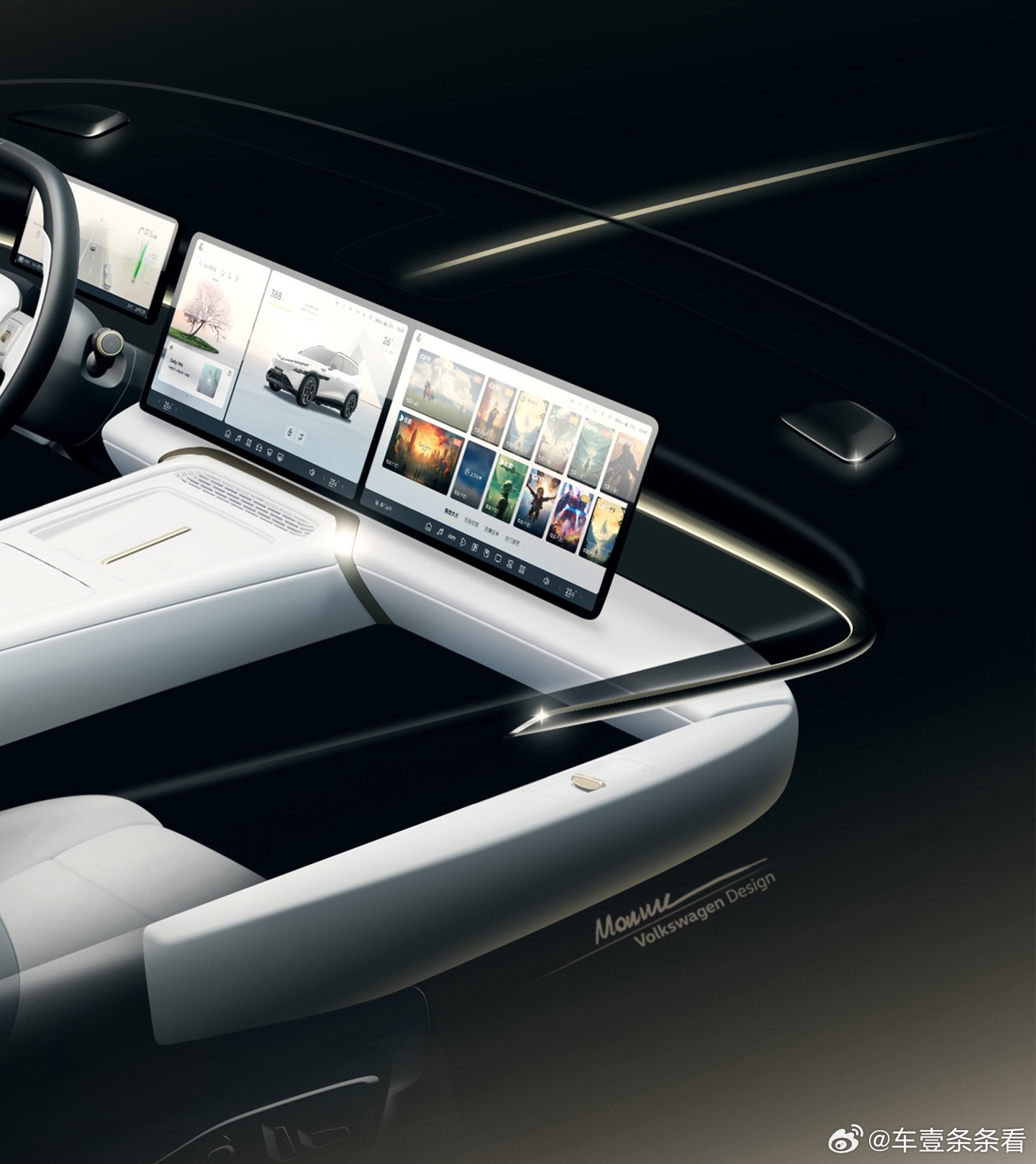对标问界M9！大众+小鹏首款车内饰手稿曝光近日，大众汽车乘用车品牌首席设计师 A