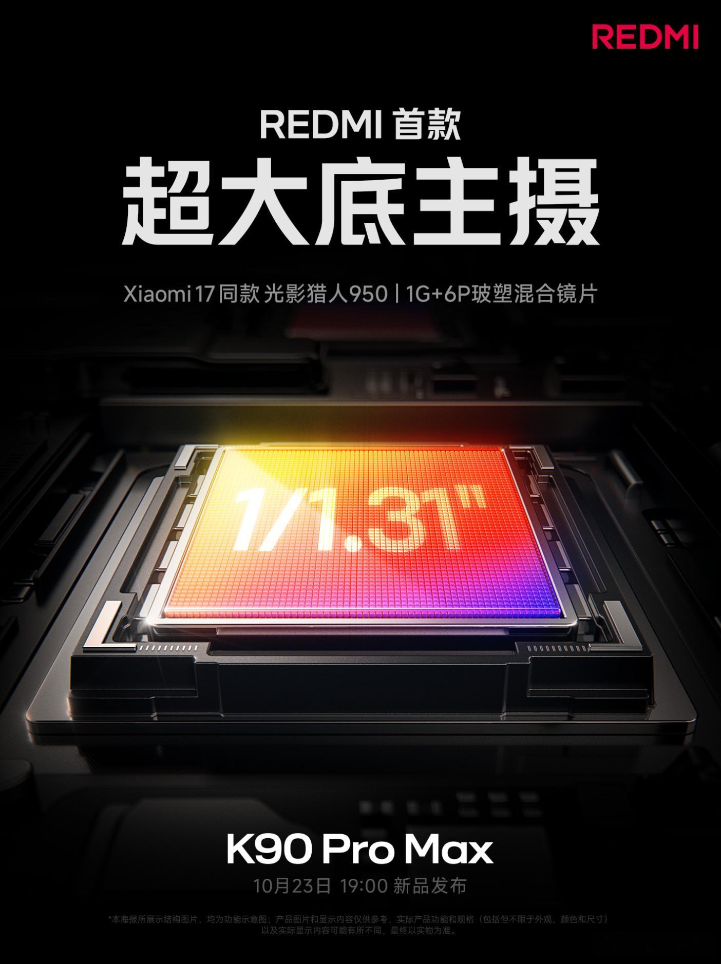 K90Pro Max，主摄和小米17同款光影猎人950（OV50Q 1/1.3英