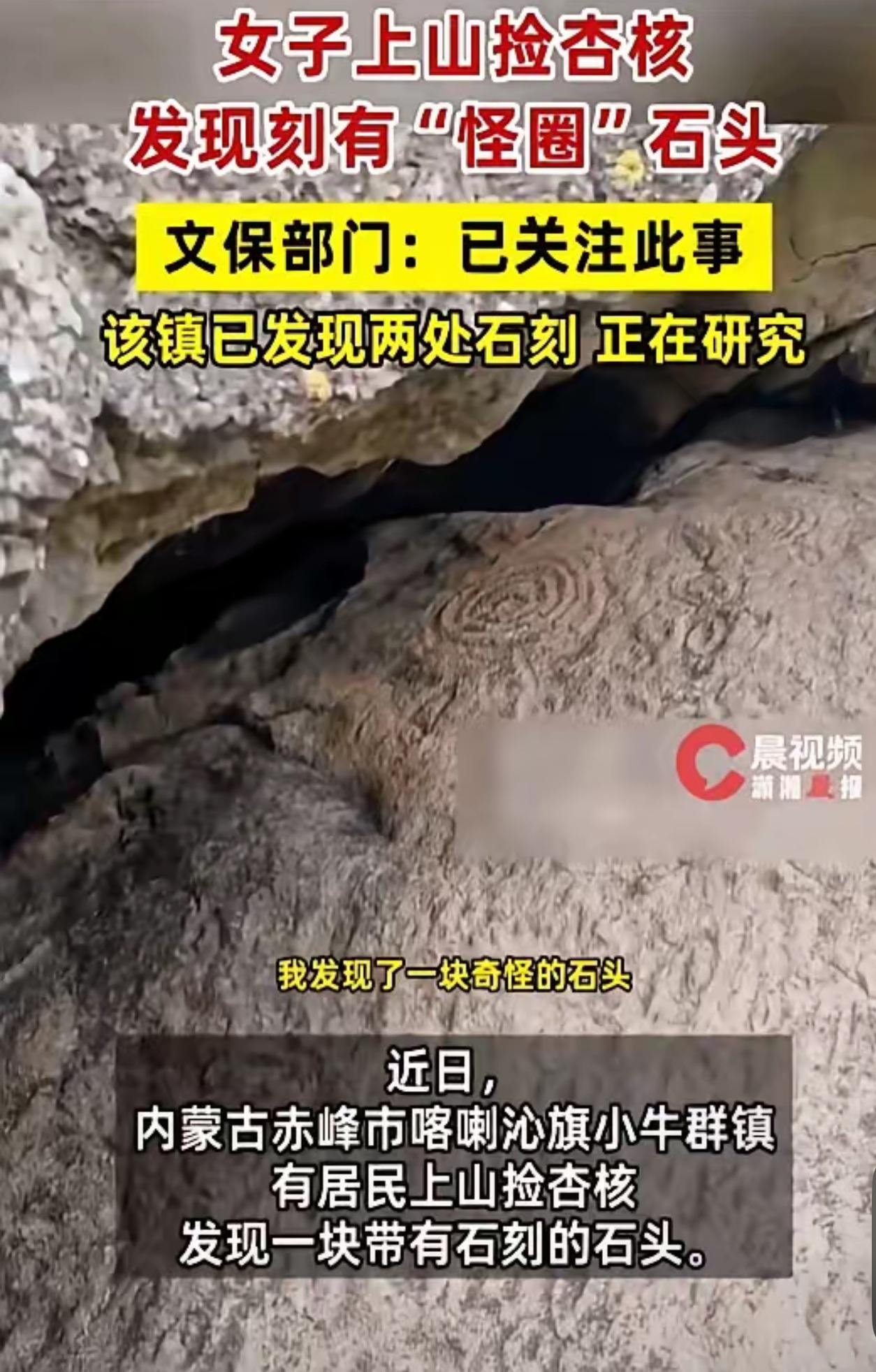 内蒙古赤峰一个大姐，彻底火了。
她就上山捡点野杏核，顺手拍了块破石头，结果半个考