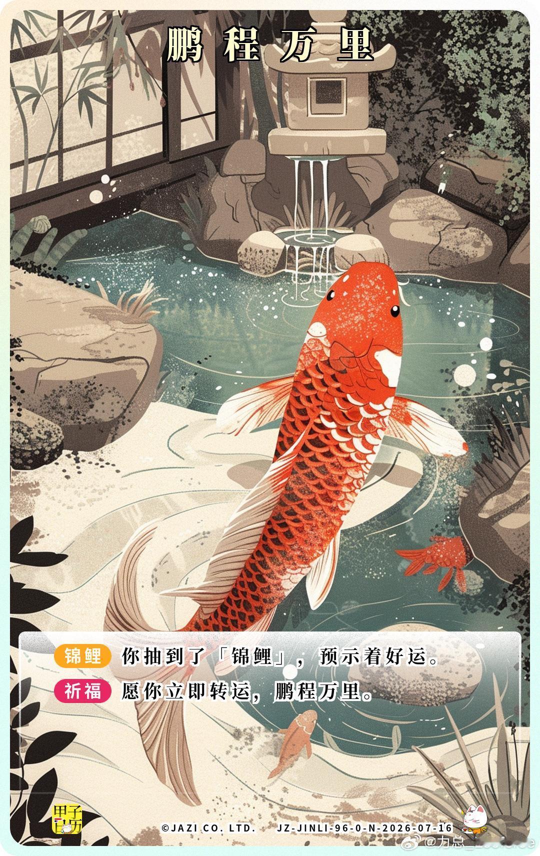 锦鲤 愿你立即转运，鹏程万里。 
