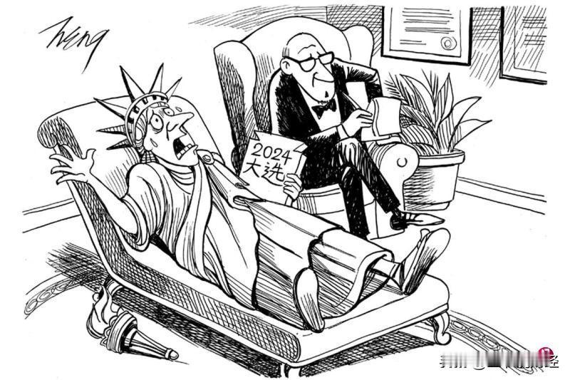 2024年美国大选，
这幅漫画很有意思！
不知道你看懂了没？
 