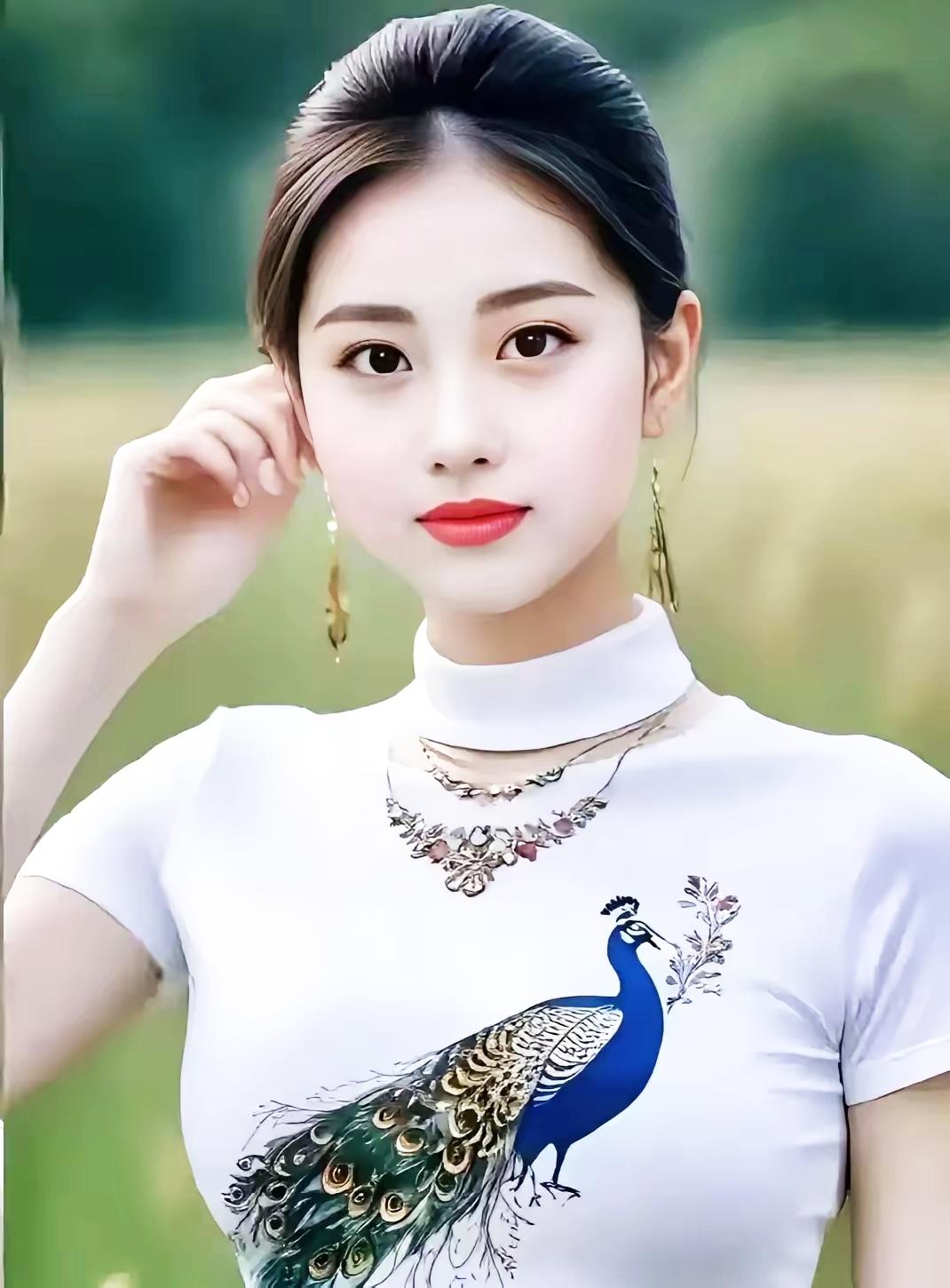 优雅孔雀白T恤，尽显自然之美！🌿💕