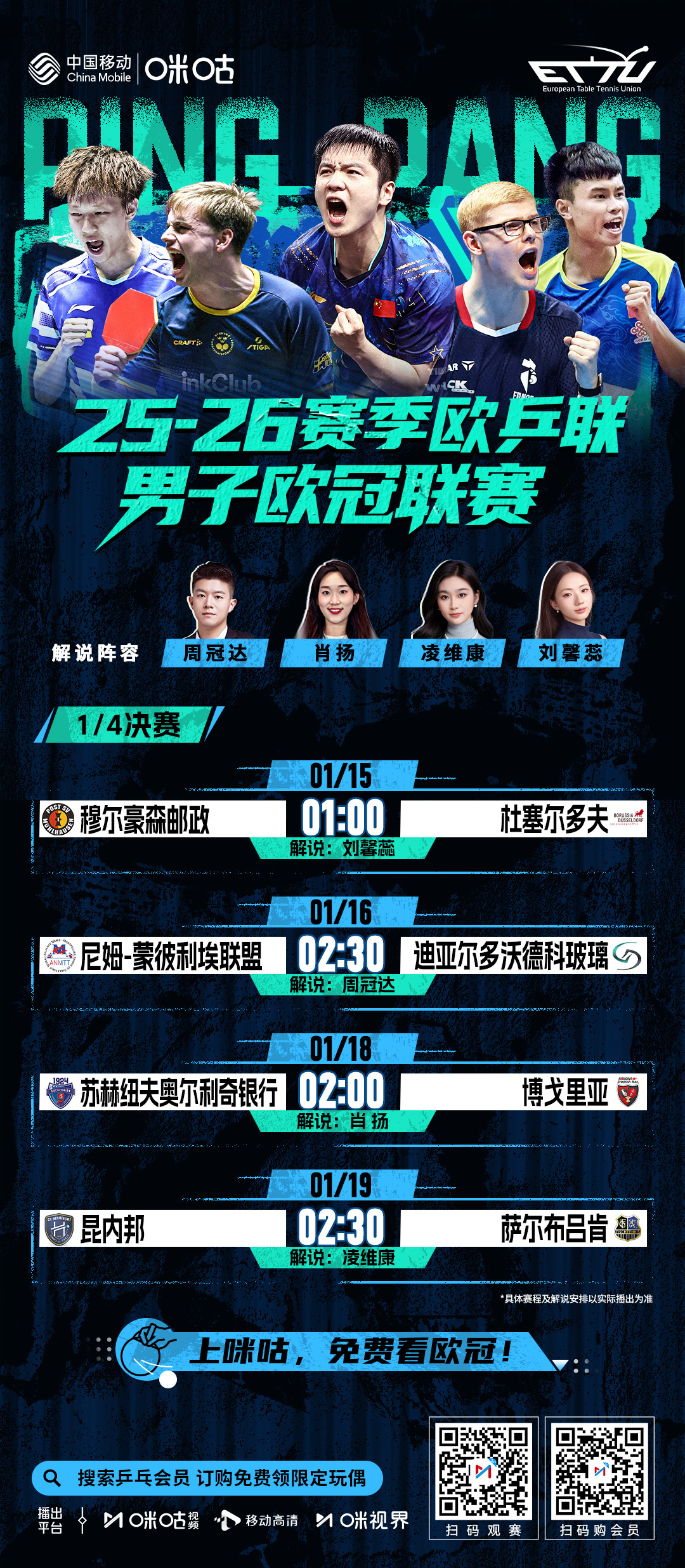 #昆内邦vs萨尔布吕肯##樊振东莫雷加德巅峰搭档首秀#欧冠8强赛首回合 昆内邦V