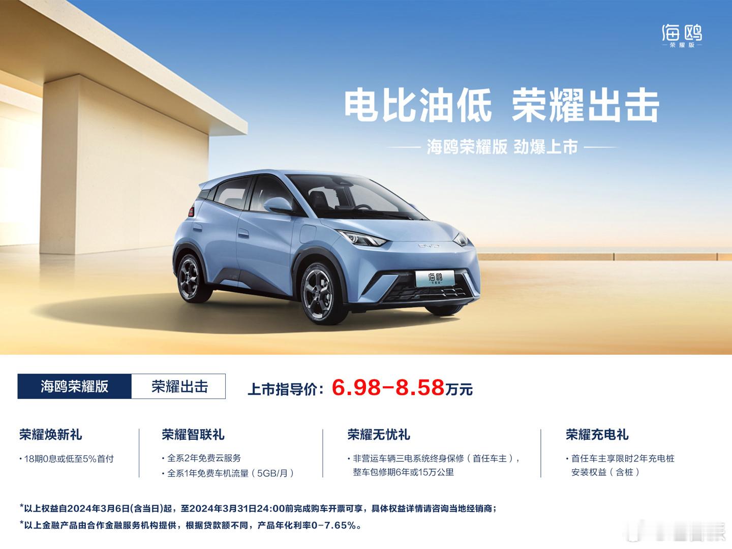 比亚迪海鸥荣耀版，6.98-8.58万，比亚迪这套组合拳还没打完啊[哆啦A梦害怕