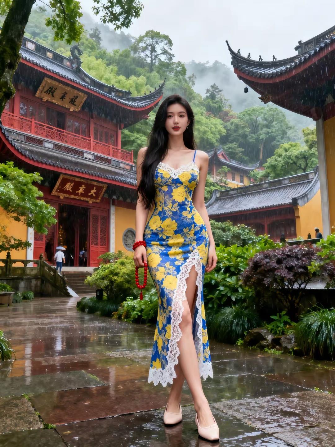 雨中漫步，古风建筑下的浪漫邂逅