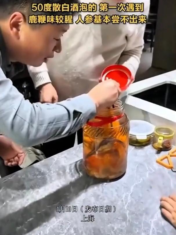 上海的王先生喜欢喝药酒，三年前用东北朋友送给他的新鲜人参泡了酒，最近打开一看，人