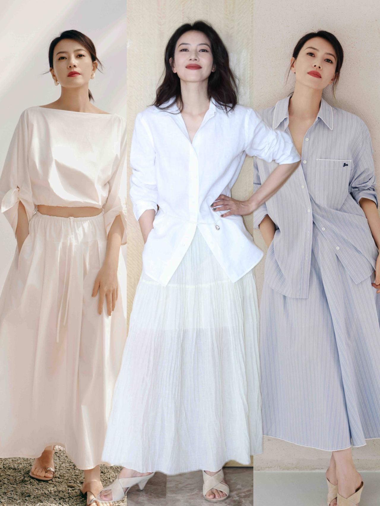 高圆圆穿搭超优雅！
这几组造型把松弛感与知性美拿捏得恰到好处。棉麻衬衫、条纹套装