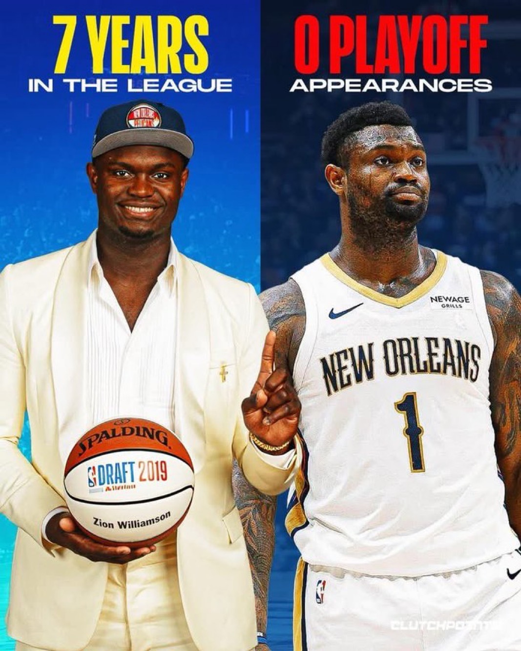 2019 年：“锡安将是联盟未来的面孔。”2026 年：仍在等待他的首场季后赛。