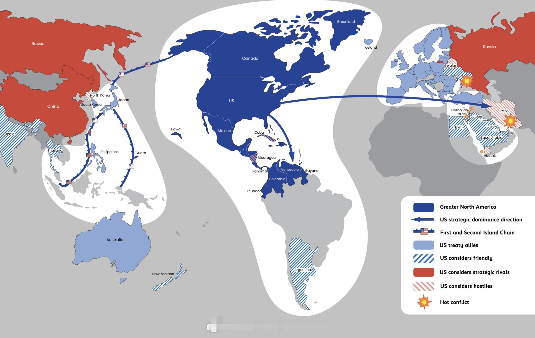 美国“唐罗主义”地图依据美国《2025 年国家安全战略》，确保西半球安全，并在三