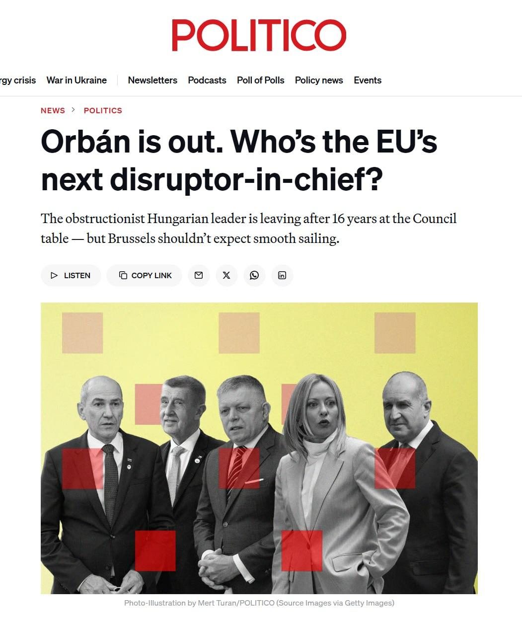 据Politico报道，匈牙利总理欧尔班即将结束在欧盟理事会16年的“搅局”生涯