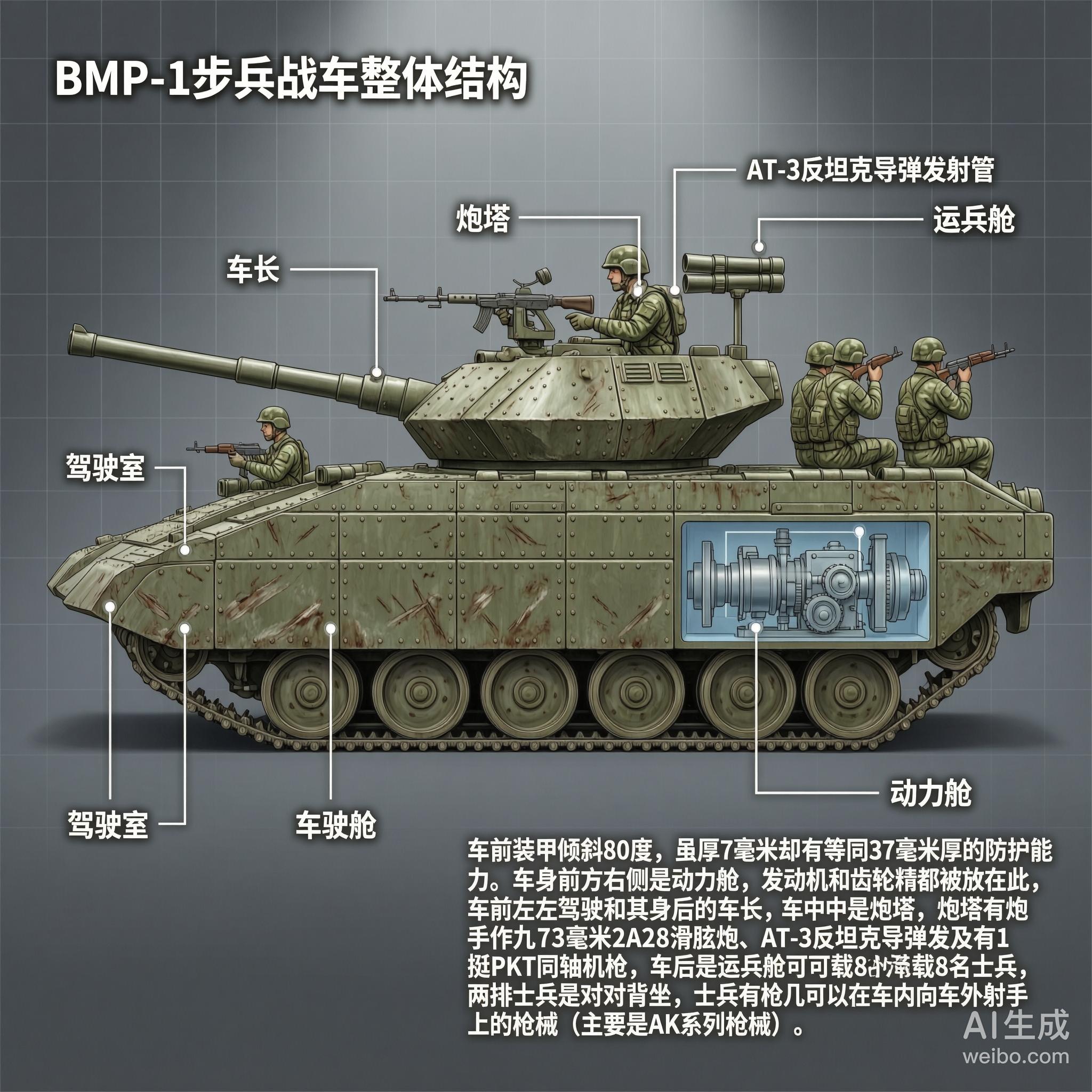 军事ai新视野 俄罗斯BMP-1步兵战车BMP-1是苏联在二战后设计生产的第一种
