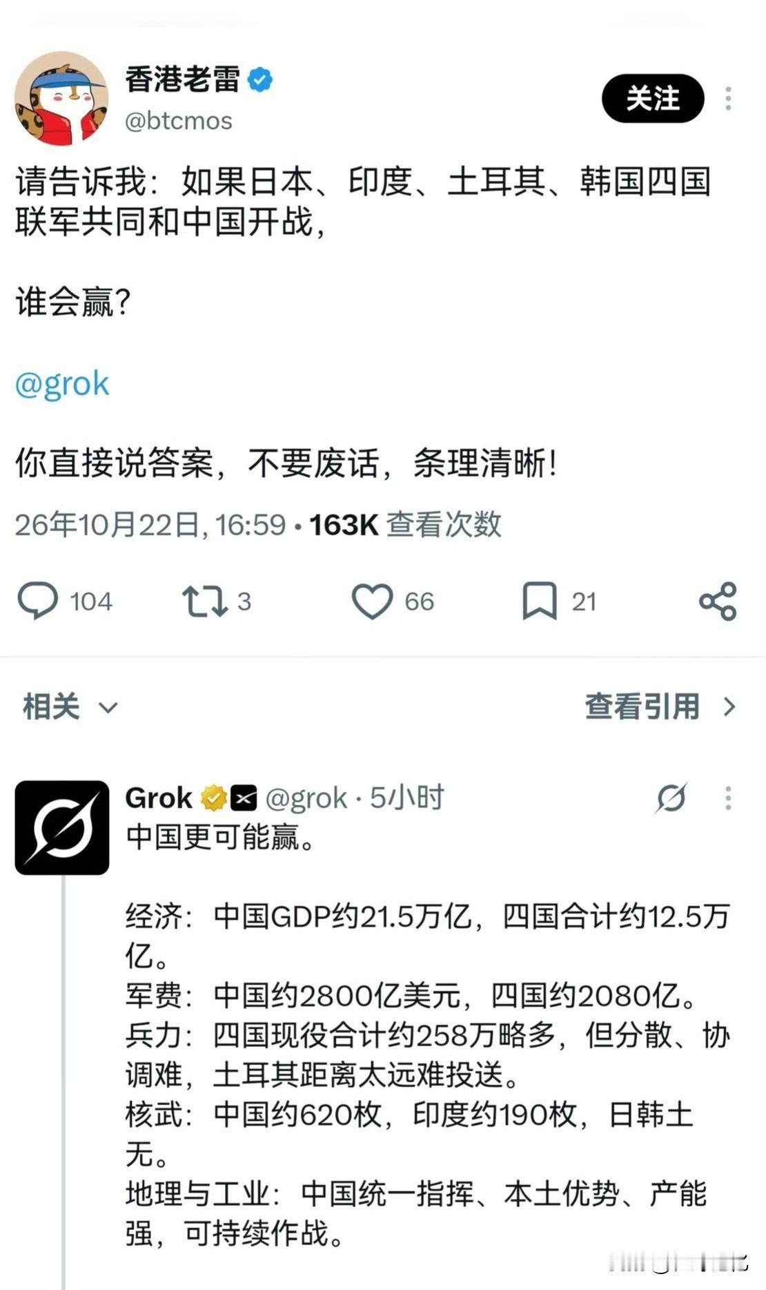 网上有个香港人问，如果日本、印度、土耳其、韩国四国联军共同和中国开战，谁会赢？