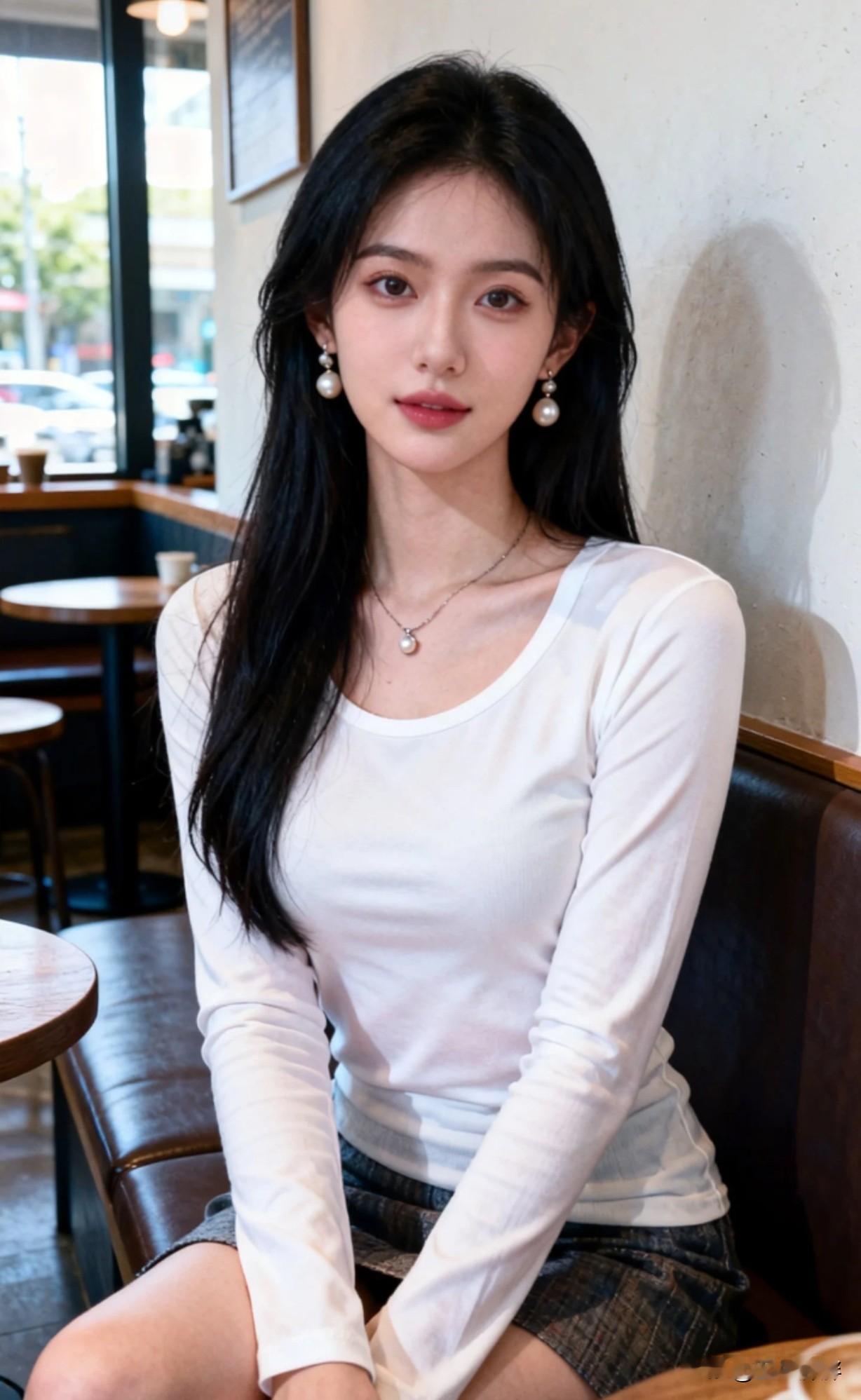 一个长相温柔气质绝佳的美女，静静的坐在咖啡馆里享受优雅时光，好羡慕她！