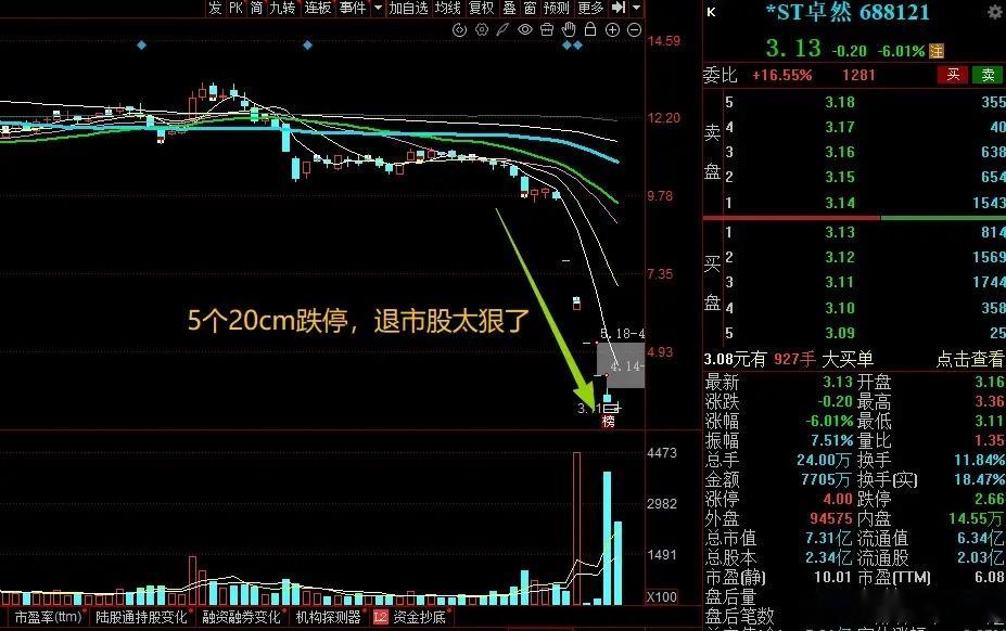 大A今天最惨的票已经诞生了！本周退市跌超50%，目前连续5个20cm跌停还没止住