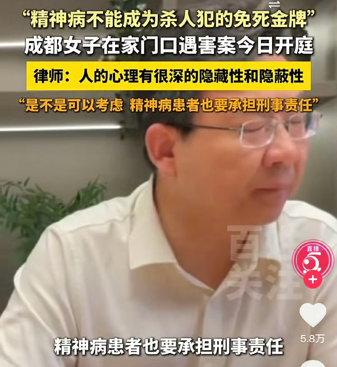 叶舒华说精神病不是免死金牌希望大家多多关注，不能因为一句精神病就免去应有的惩罚，