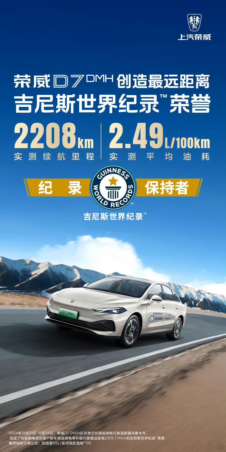 #中国混动打破吉尼斯续航世界纪录#荣威D7 DMH在乌鲁木齐举办的吉尼斯续航挑战