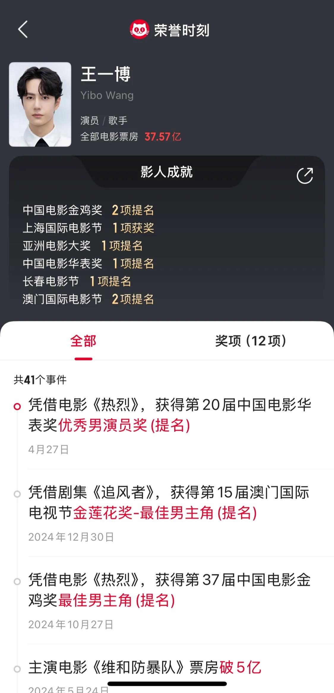 看看王一博27岁满满当当实绩耀眼的影人成[赞]。
所以，演了电影却不配有“影人成