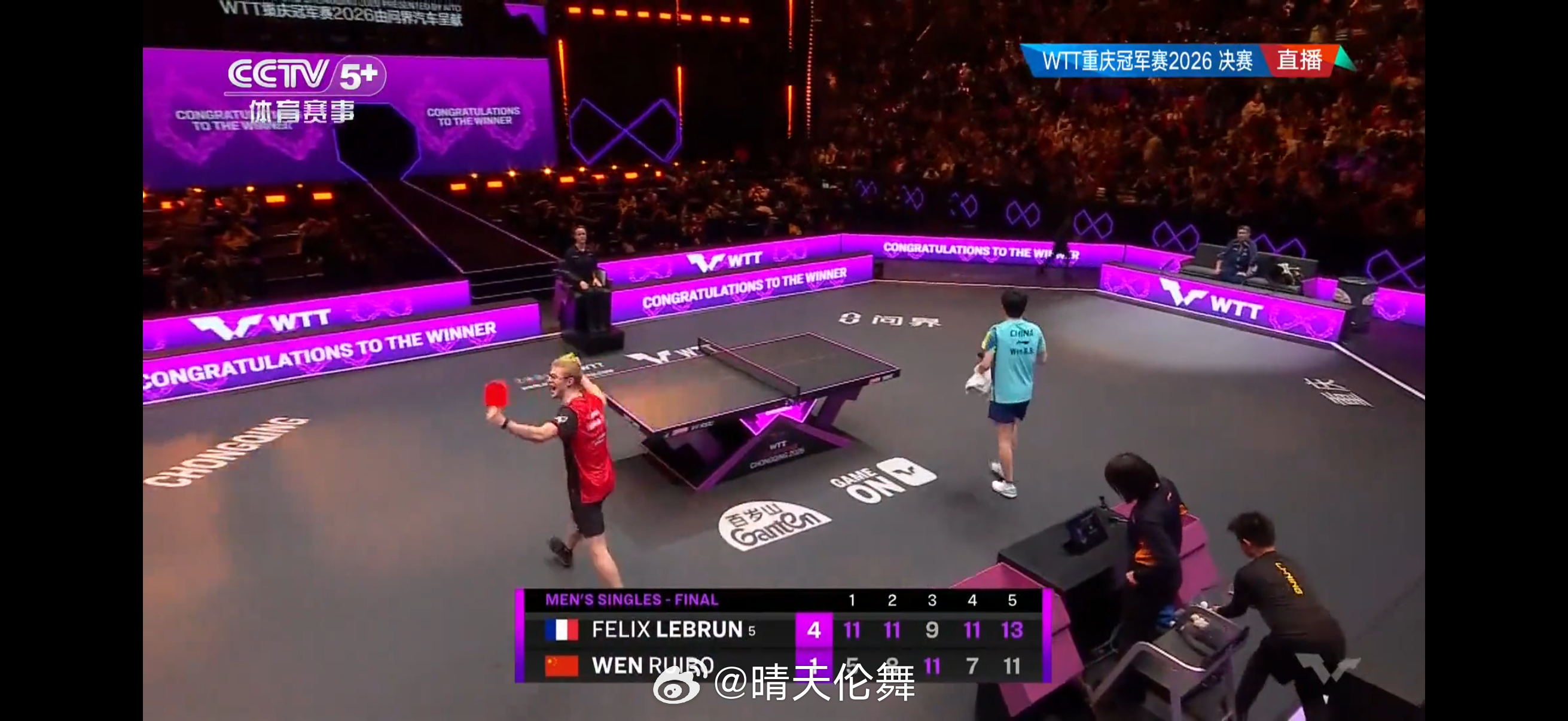 WTT重庆冠军赛男单决赛温瑞博🇨🇳 1-4负于F勒布伦🇫🇷，收获亚军！温