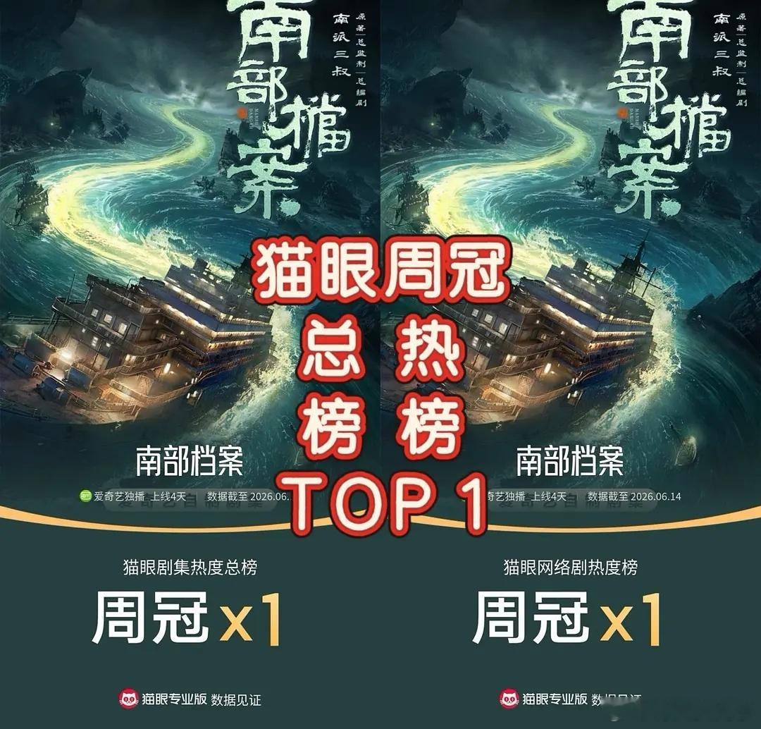 恭喜丁禹兮《南部档案》上线第5天，角色热度破2亿，猫眼、灯塔再次登顶TOP 1，