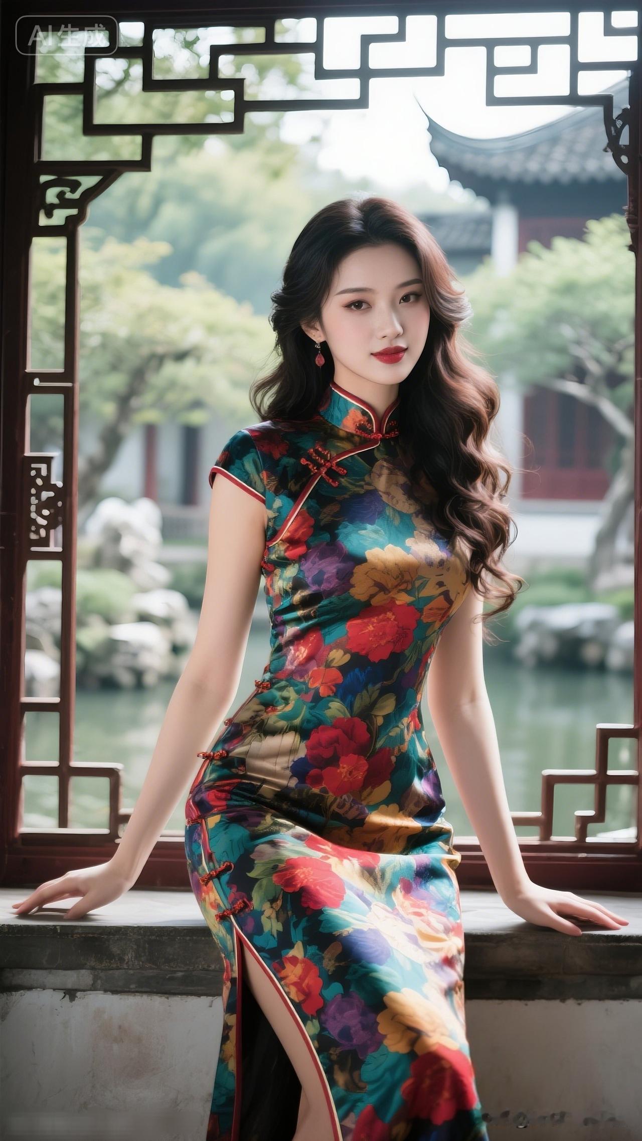 花间美人倚栏立，古韵犹存心自怡。时尚街头少女风采分享 古典与现代的完美融合，旗袍