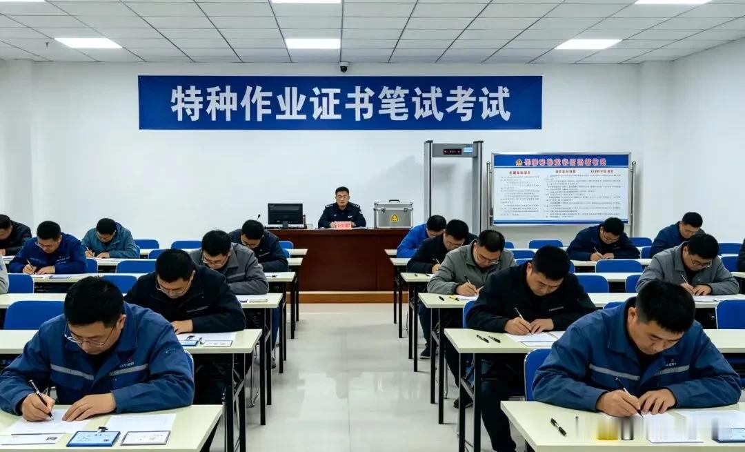 近日，东莞万江特种作业理论考场查处一起作弊事件。考生郭某光自带小抄入场，考试时还