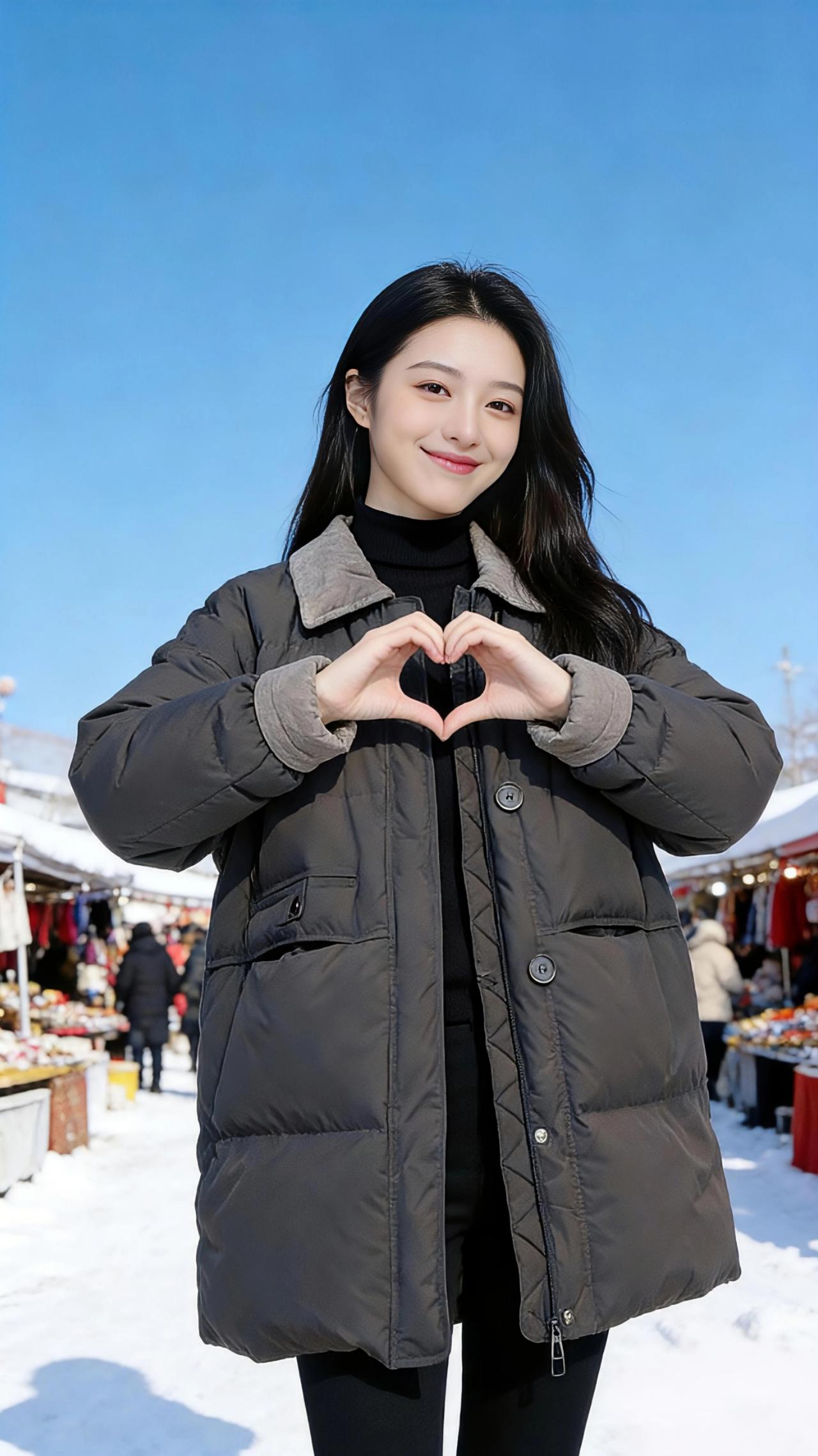 雪集暖阳
 
冬日的风裹着碎雪，拂过热闹的市集，蓝天澄澈得像一块刚擦拭过的蓝宝石