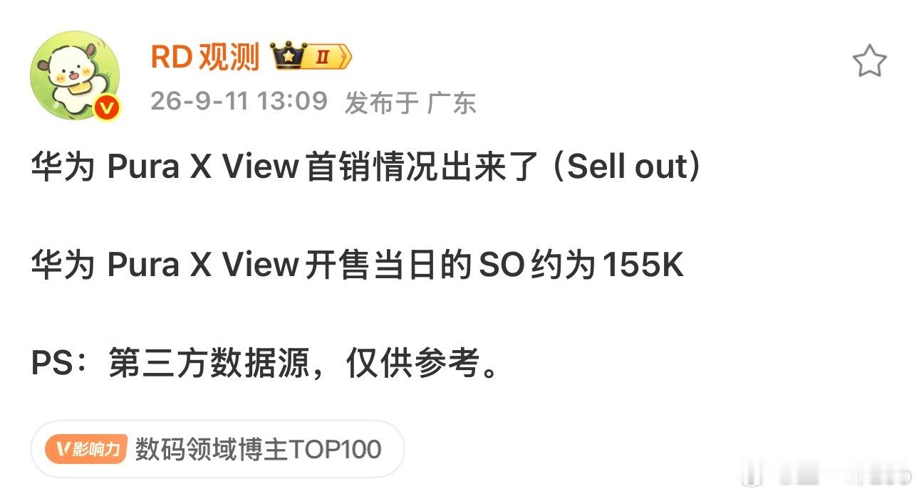 华为puraxview 首销数据来了，15.5 万台激活数据激活数据和18万出售